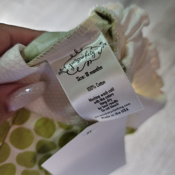 Persnickety green polka dot ruffle shorts spring summer 100% cotton size 18m - Picture 3 of 4